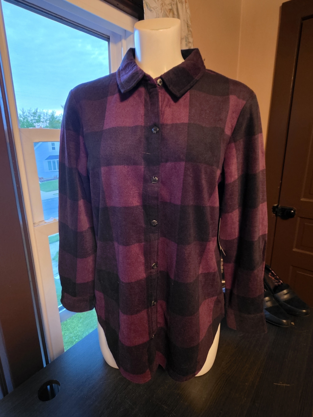 Lee Purple and Black Plaid Button-Up Sweater